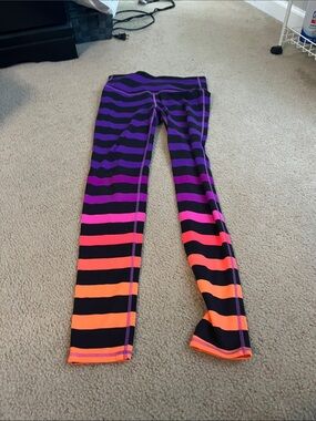Athleta Women's Black, Purple & Orange Striped Performance Leggings